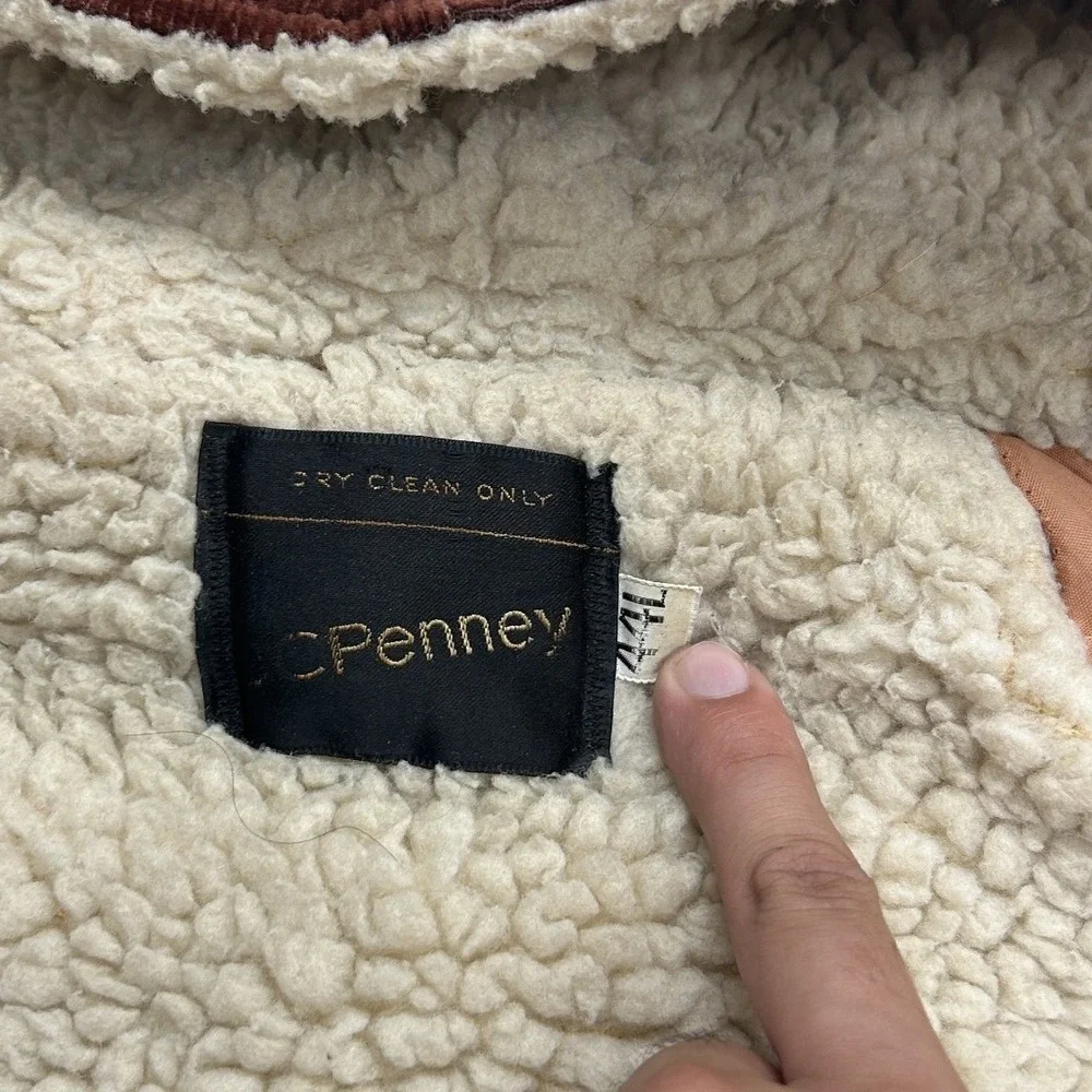 JCPenney Corduroy Jacket Mens 44L Brown Sherpa Lined Hooded Vintage Zip Up